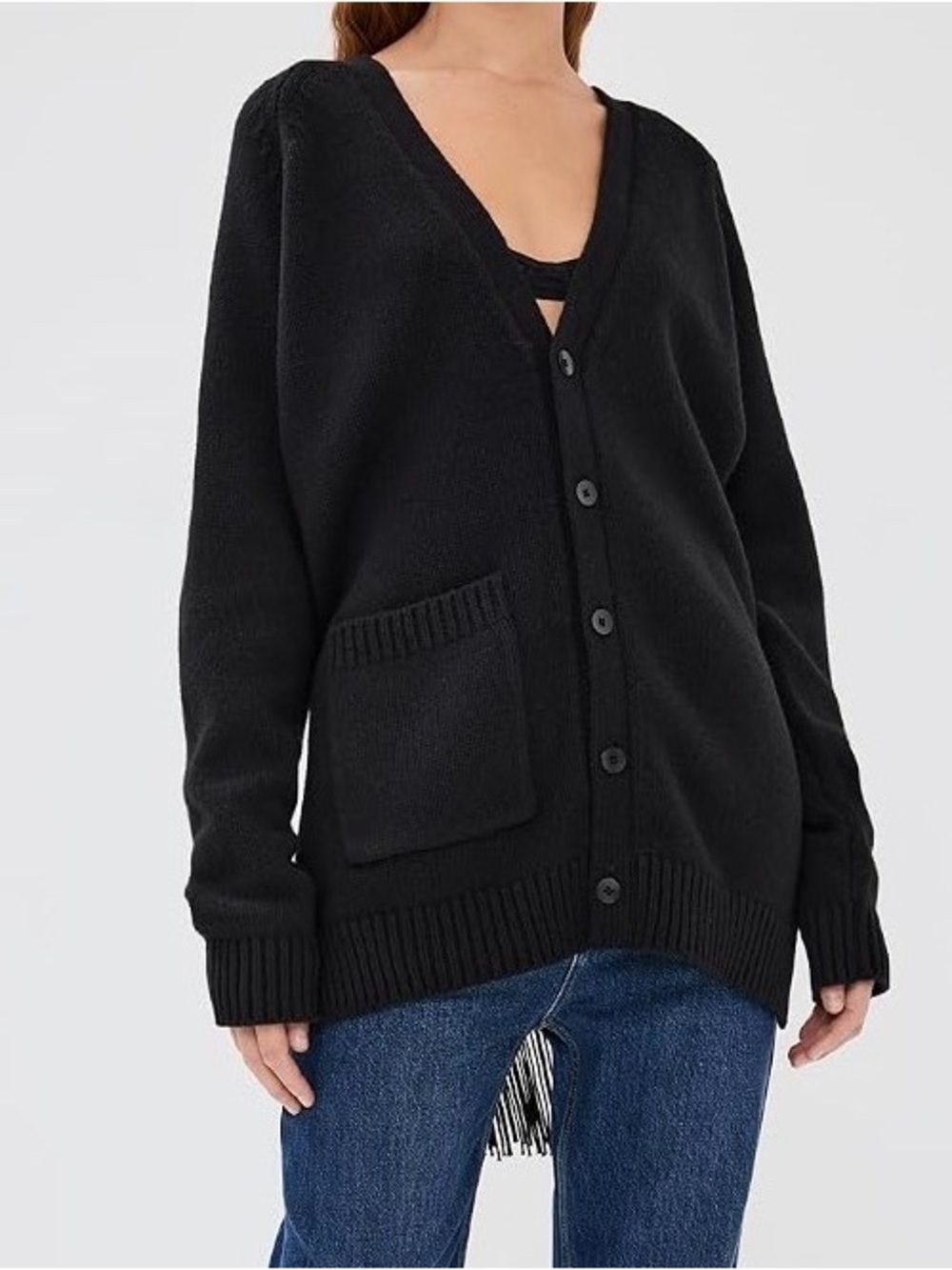 Tibi Fringed Half Cardigan Soft Sweater Black S/M